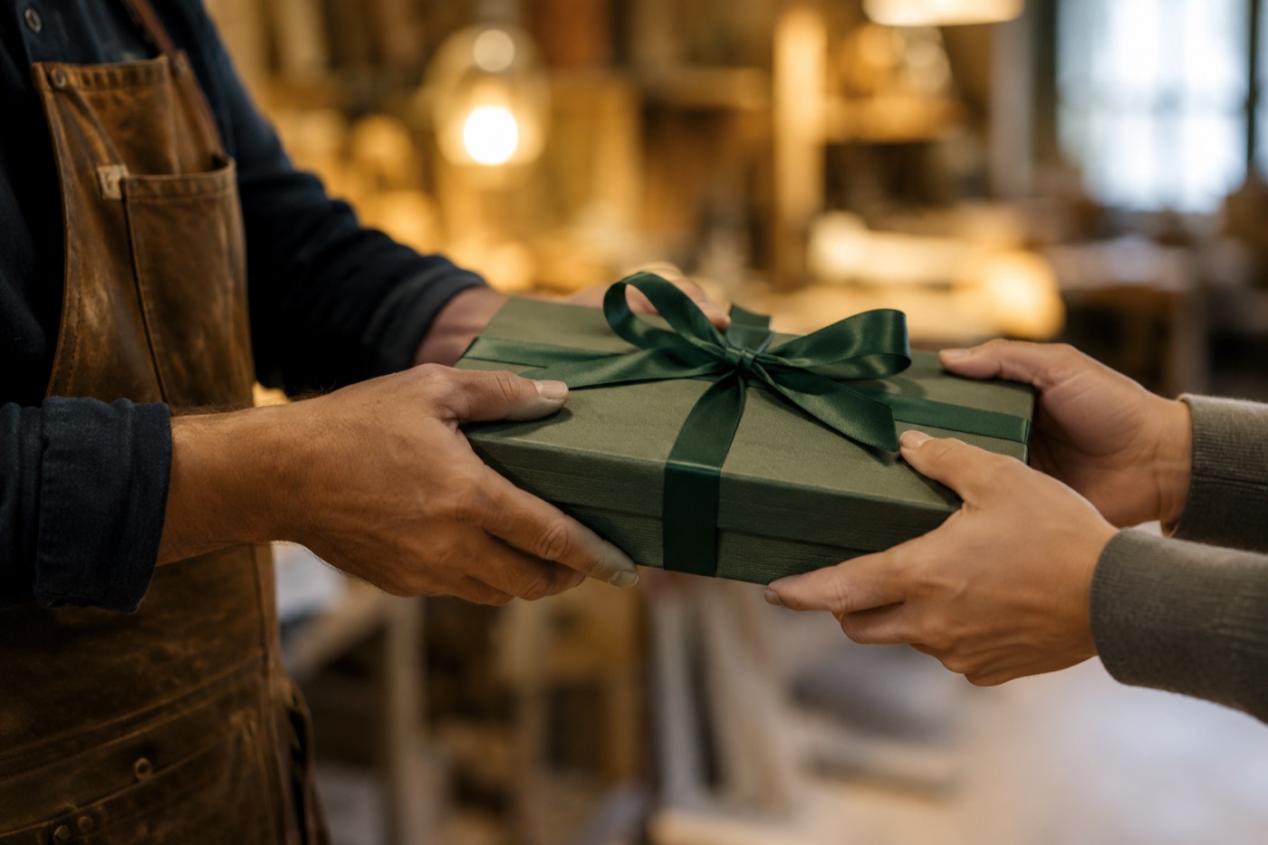 Regalo aziendale curato consegnato a un collaboratore